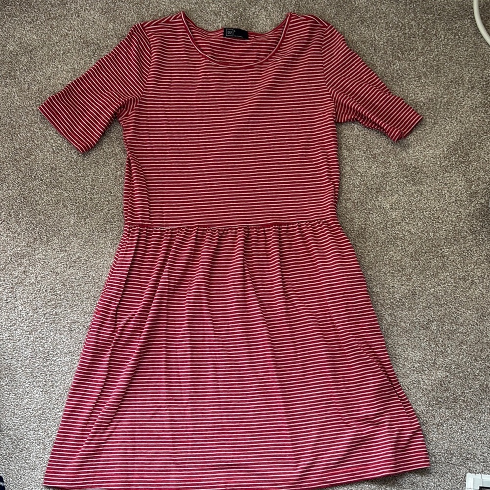 GAP Red and White Striped Midi Dress